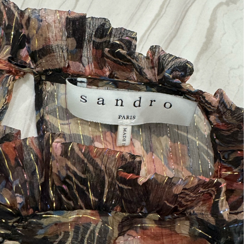 Sandro sheer blouse metallic thread throughout - Picture 3 of 6